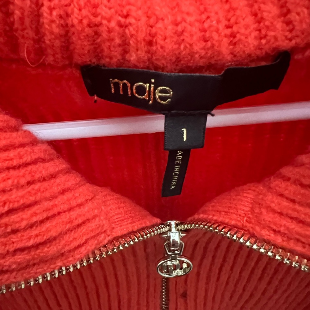 MAJE Women ORANGE
wool sweater with half-zip collar Size 1